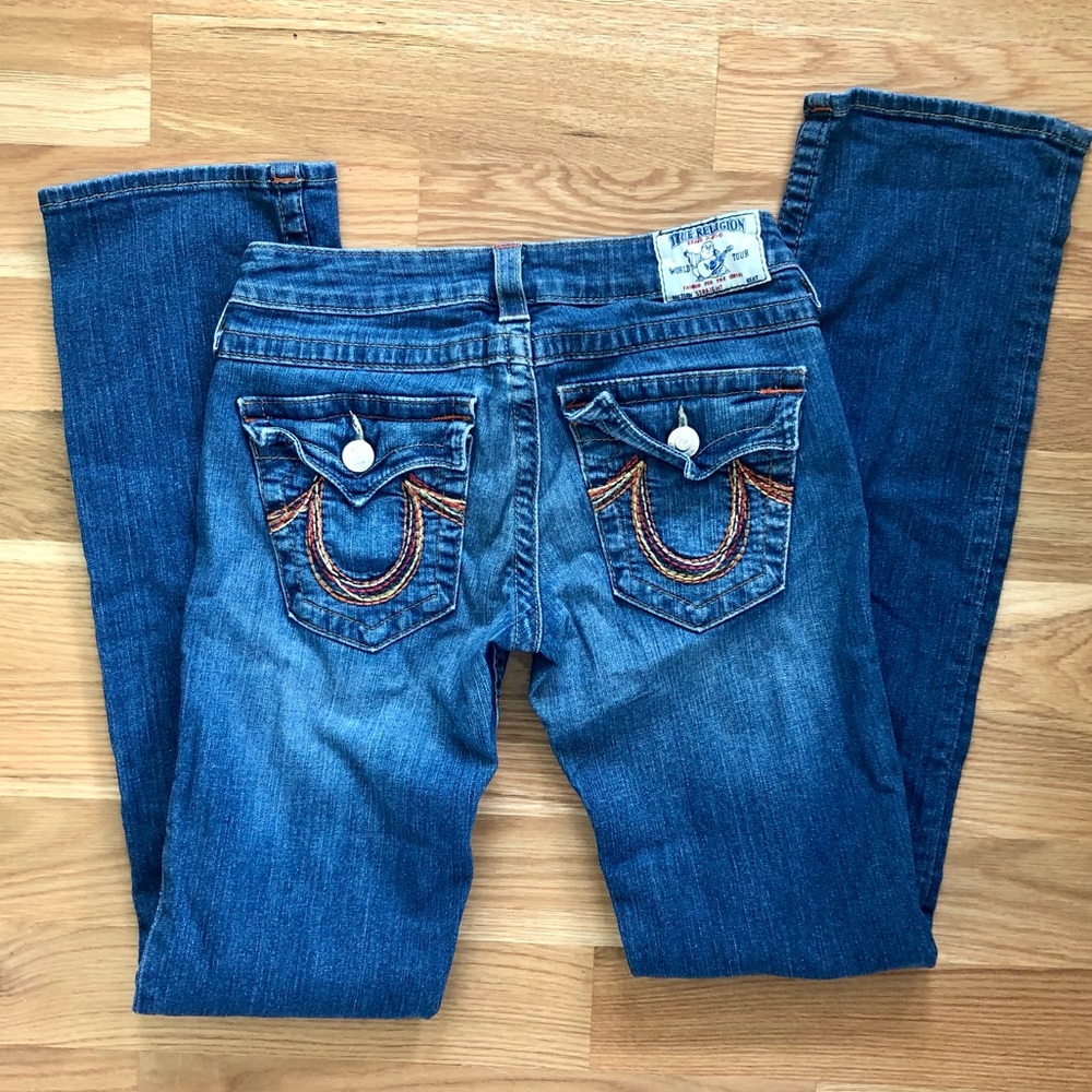 TRUE RELIGION Brand Jeans Straight Size 28 Colorful Button Pockets Low Rise Mint